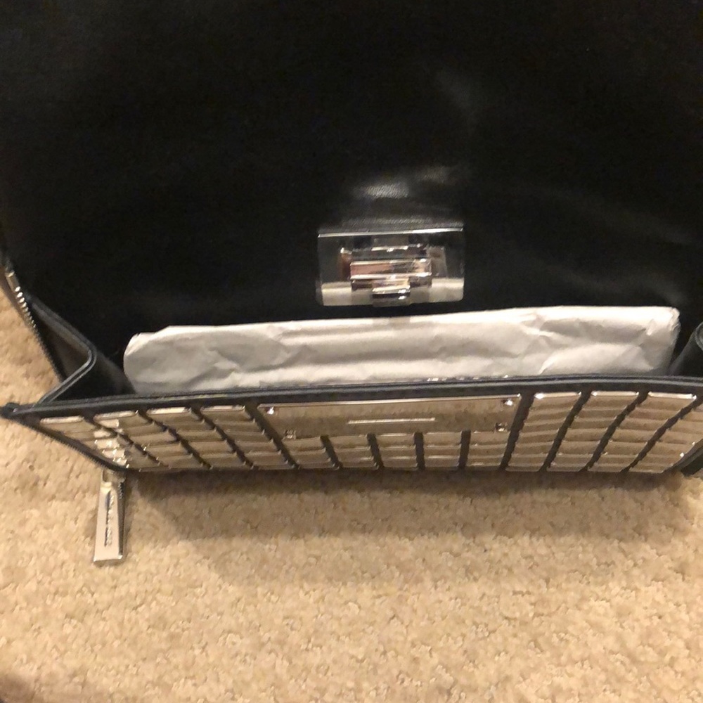 NWOT Michael Kors Black Bag, Silver Tile Front - Picture 6 of 8